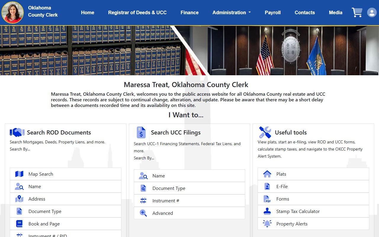Oklahoma County Clerk land records search portal at okcc.online