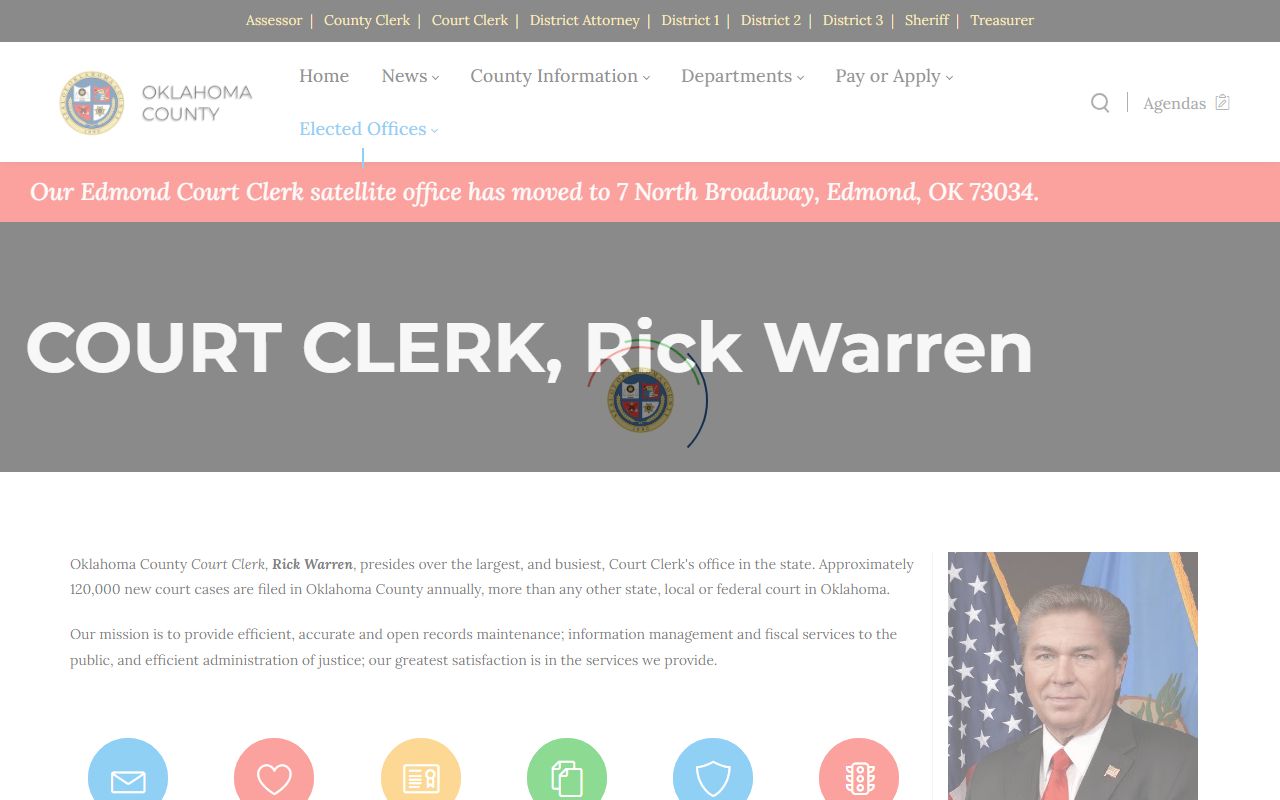 Oklahoma County Court Clerk services and forms landing page