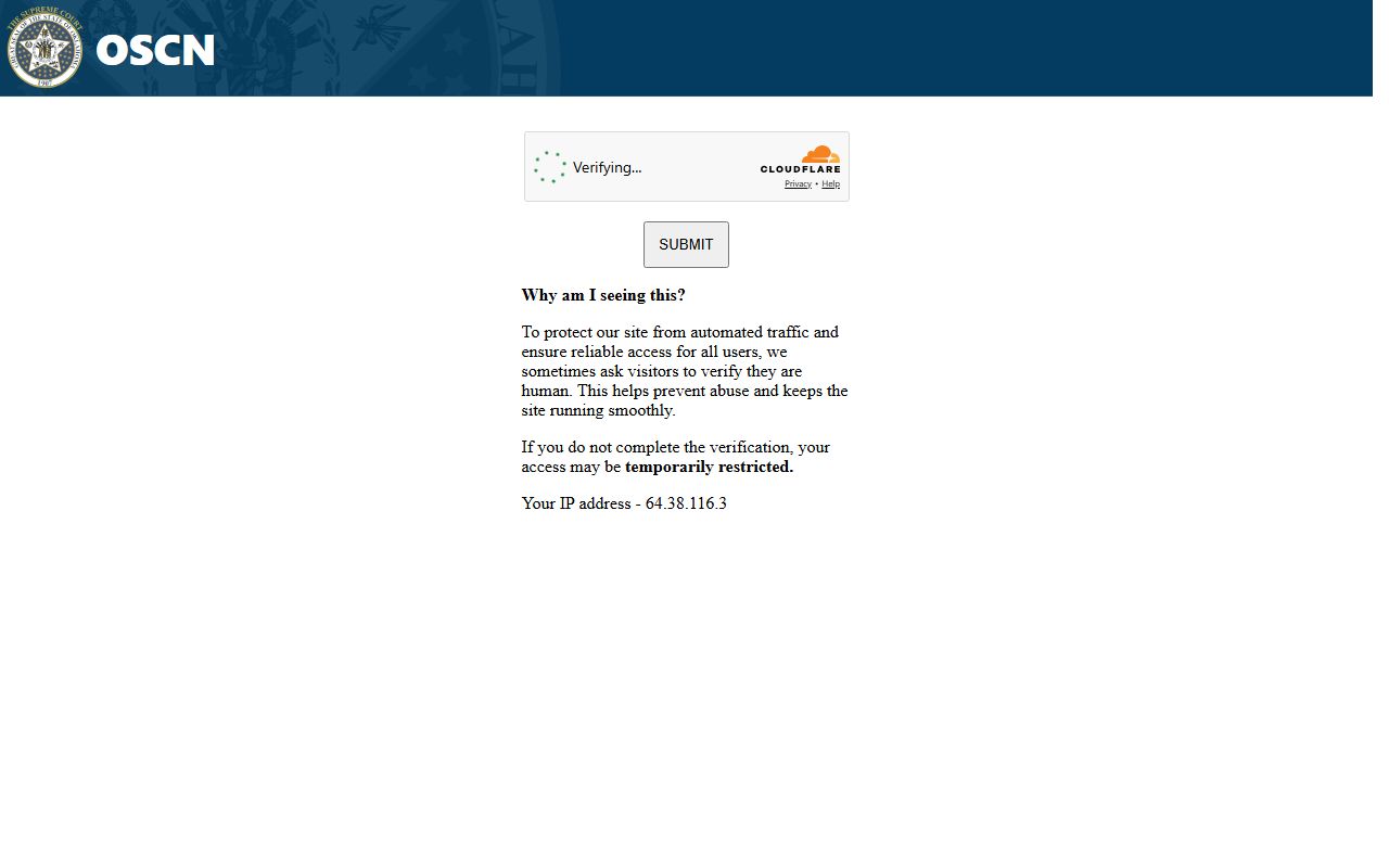 Oklahoma County court dockets search page on OSCN