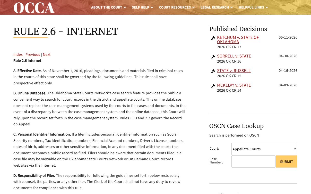 Oklahoma County court records online search rule from the Court of Criminal Appeals