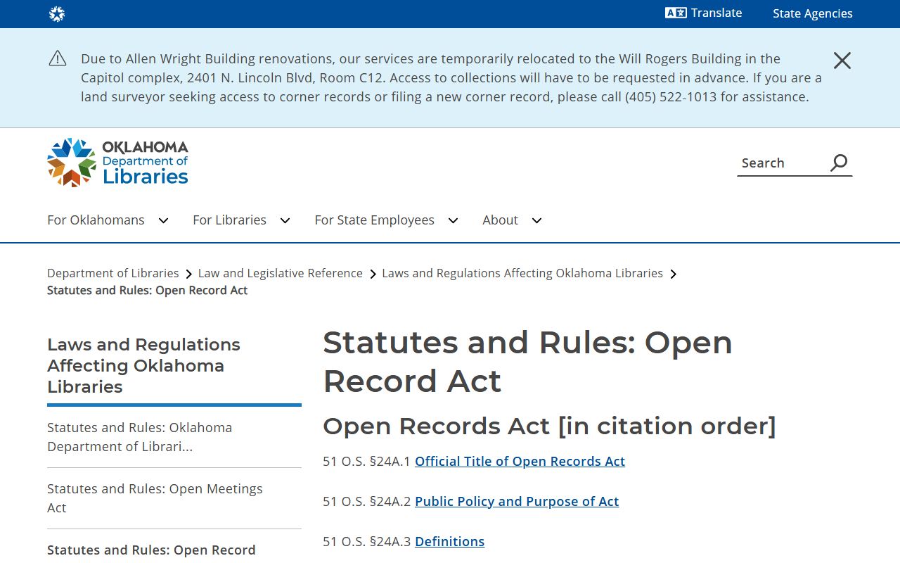 Oklahoma County court records Open Records Act statute list