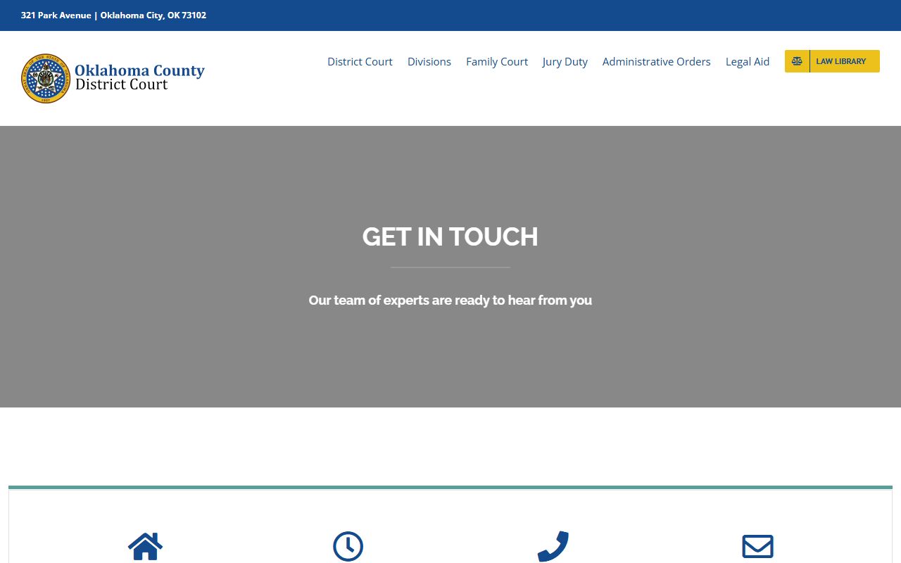 Oklahoma County District Court contact page with courthouse address and hours