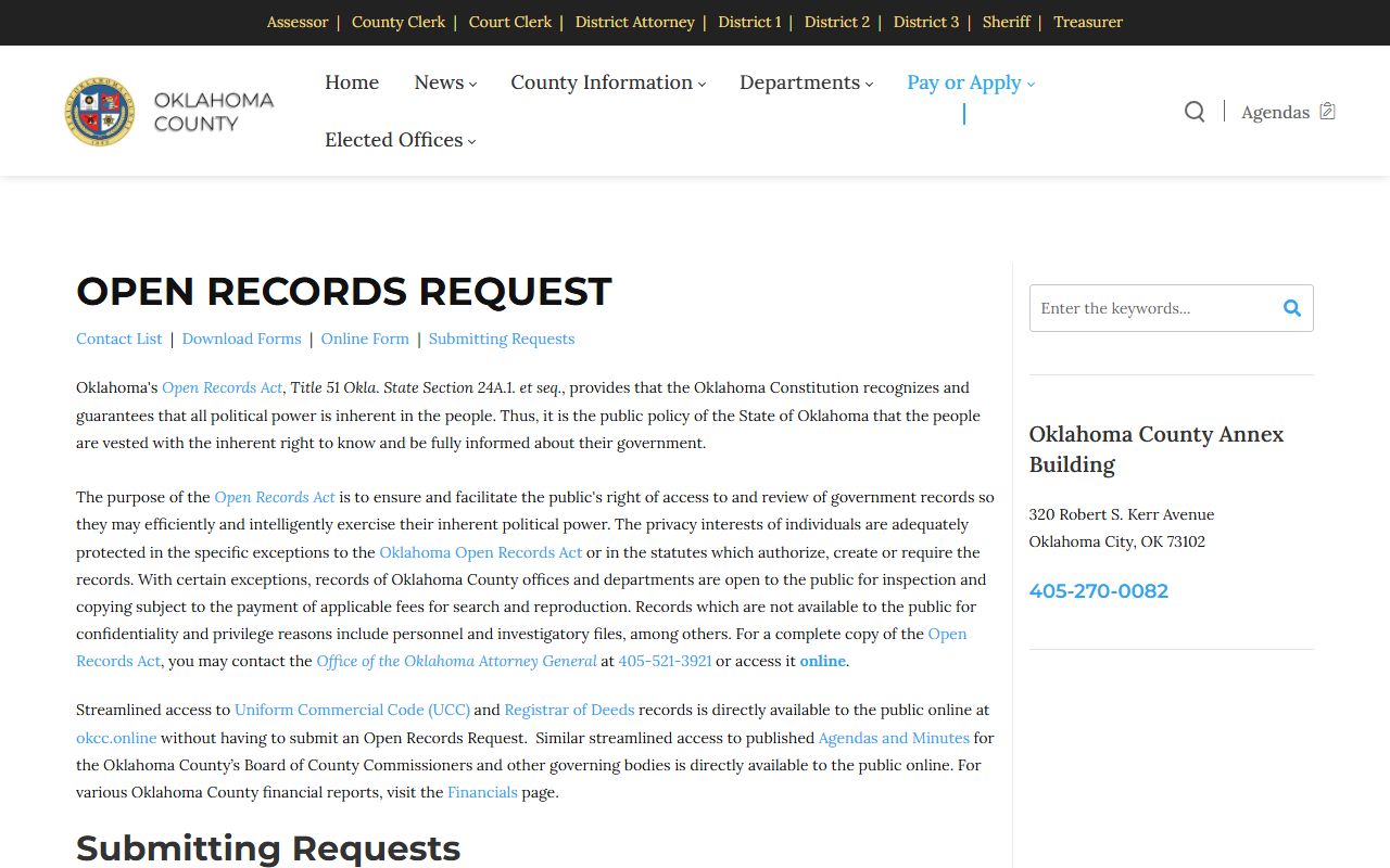 Oklahoma County open records request page for public court records access