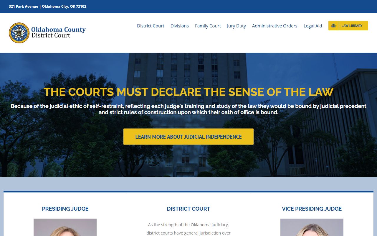 Oklahoma County District Court website explaining court records and jurisdiction