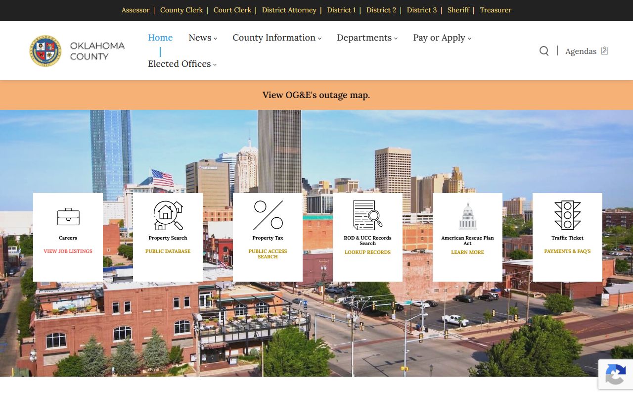 Oklahoma County government homepage with court records and county service links