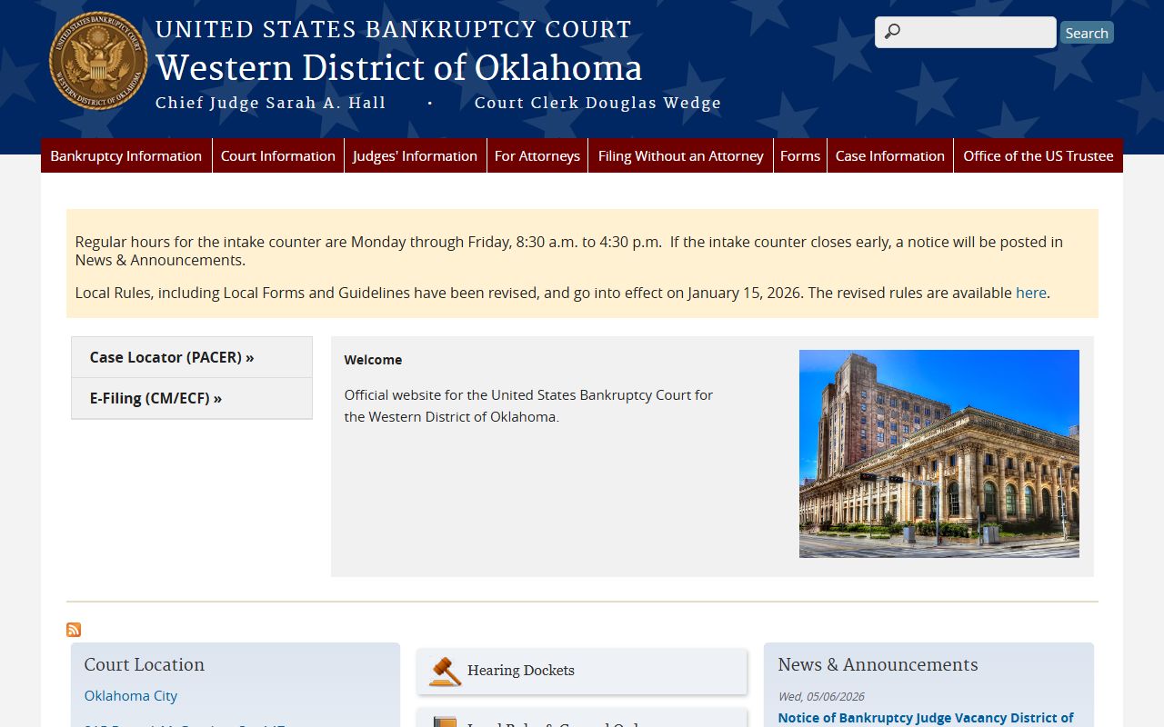 Oklahoma County federal bankruptcy court records on the Western District site