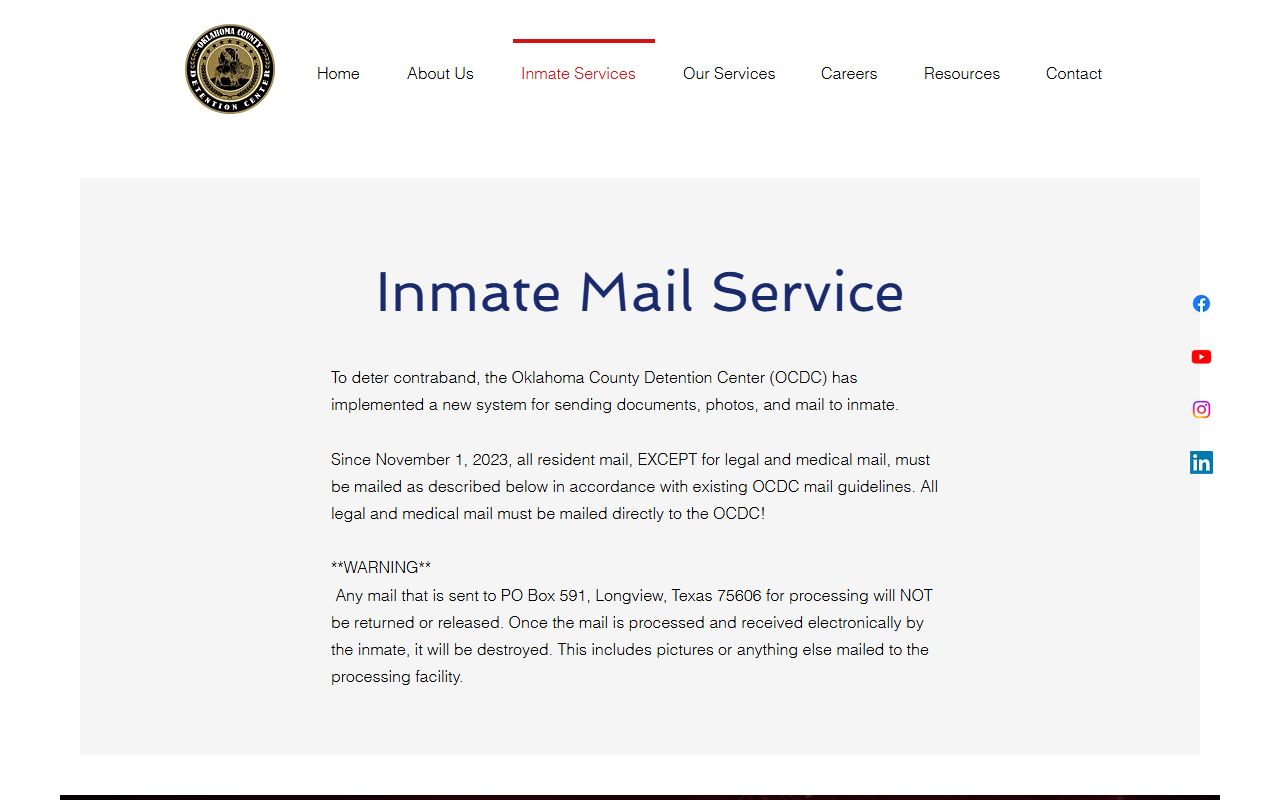 Oklahoma County jail mail and digital scanning rules for inmates