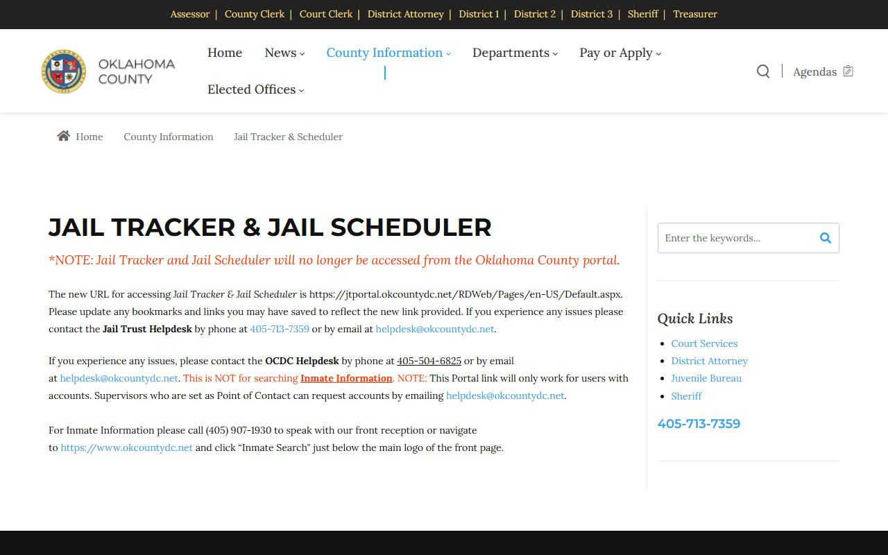 Oklahoma County jail tracker page for inmate search