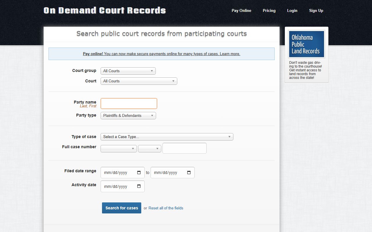 ODCR portal used to search Oklahoma County divorce and family court records