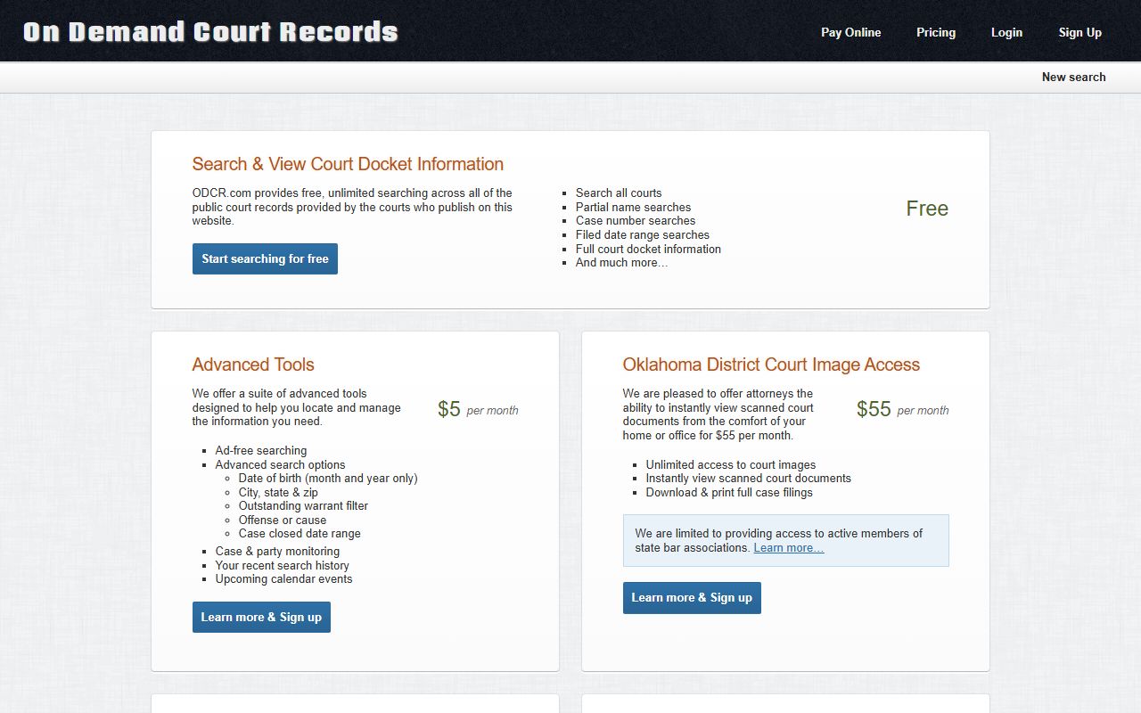 Oklahoma County probate records ODCR public record search pricing page