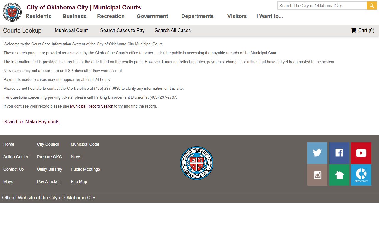 Oklahoma County traffic citation lookup on the Oklahoma City Municipal Court portal