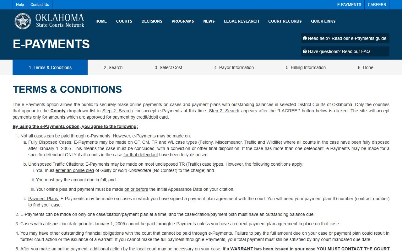 Oklahoma County traffic ticket online payment through the OSCN e-payments portal