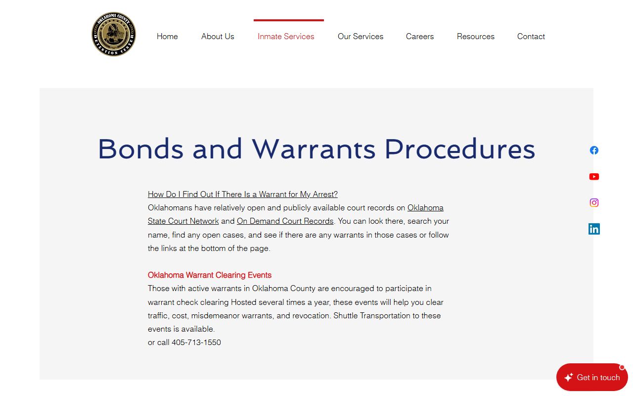 Oklahoma County warrant guidance on the OCDC warrants and bonds page